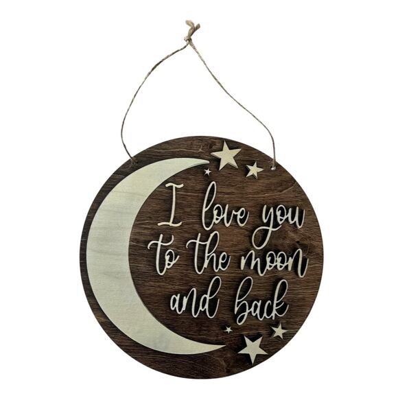 Unbranded Other - I Love You to the Moon and Back Round Wooden Wall Sign 8"